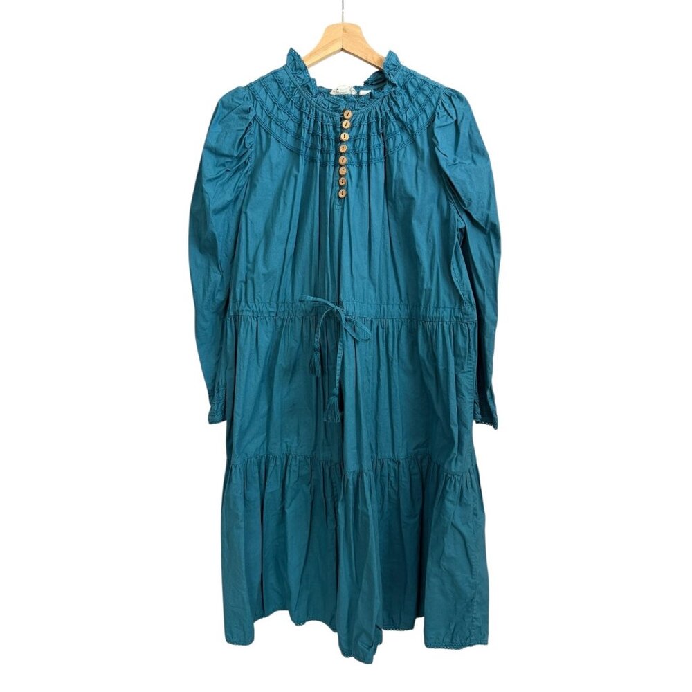 Let Me Be Boho Cottagecore Tiered Midi Dress Blue Size Small Peasant Hippie